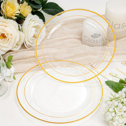 bUCLA 100 Pieces Clear Gold Plastic Plates Disposable - 6.25 Inch Clear Plastic Dessert Plates with Gold Trim for Party, Wedding & Thanksgiving - color: 6.25Inch-100pcs-Clear Gold