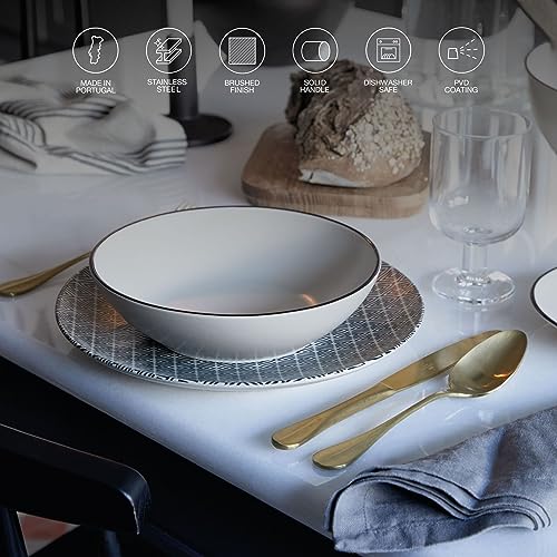Costa Nova 5-Piece Silverware Service for 1 - Nau Collection, Brushed Finish | Stainless Steel Cutlery | Dishwasher Safe Flatware | Restaurant Quality Dinnerware - color: Brushed