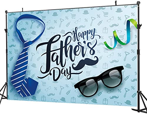 8X6FT Happy Father's Day Backdrop Necktie and Glasses Blue Backdrops Photo Studio Prop Backdrop Father's Day Party Supplies Decorations Banner Photography Background DH-404 - size: 8X6FT