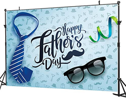 10X8FT Happy Father's Day Backdrop Necktie and Glasses Blue Backdrops Photo Studio Prop Backdrop Father's Day Party Supplies Decorations Banner Photography Background DH-404 - size: 10X8FT
