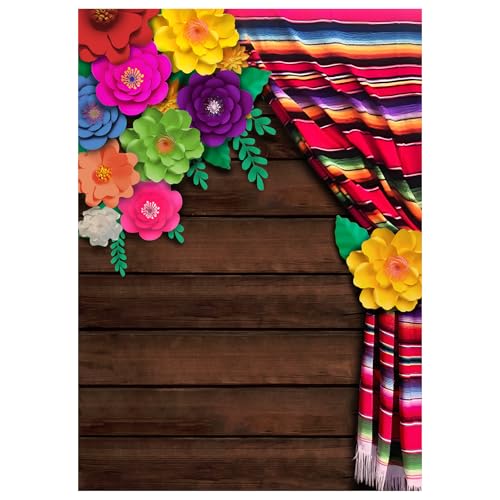 Peryiter 10x8ft Mexican Fiesta Backdrop for Party Mexican Theme Photography Backdrop Cinco De Mayo Decorations Flowers Wood Grain Photo Props for Background Decoration Baby Shower Party Supplies - color: Wood, size: 10x8ft