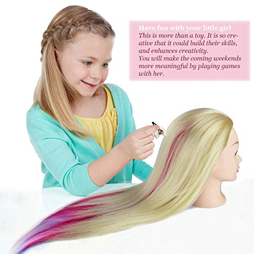 Beauty Star 29" Colorful Mannequin Head with 100% Syntheic Hair, Doll Head for Hair Styling and Braiding Practice, Professional Bride Cosmetology Training Manikin Head with Clamp Stand Updo Kit - color: Colorful