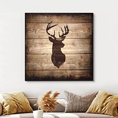 wall26 - Square Canvas Wall Art - Deer with Antler Silhouette on Rustic Wood Board Texture Background - Giclee Print Gallery Wrap Modern Home Art Ready to Hang - 16x16 inches - color: Artwork - 13, size: 16"L x 16"W