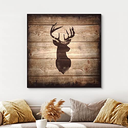 wall26 - Square Canvas Wall Art - Deer with Antler Silhouette on Rustic Wood Board Texture Background - Giclee Print Gallery Wrap Modern Home Art Ready to Hang - 12x12 inches - color: Artwork - 13, size: 12"L x 12"W