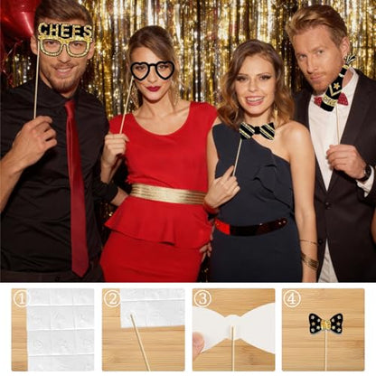 36PCS Birthday Photo Booth Props Party Supplies, Black Gold Photo Booth, Holiday Picture Decorations for Party Selfie Party Decorations and Gifts - size: Black Gold Photo Booth Props