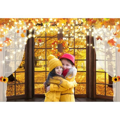 Hilioens 10x8ft Fall Windowsill Backdrops for Photography Autumn Forest Scenery Background for Photoshoot Maple Leaf Natural Scenery Banner Decoration Party Supplies Photo Studio Booth Props - size: 10x8ft