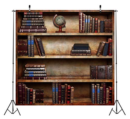 BELECO 5x5ft Fabric Bookshelf Backdrop Library Books Antique Book Racks Library Bookcase Backdrop for Photography Graduation Party Birthday YouTube Video Calls Background School Photo Background Props - size: 5x5FT