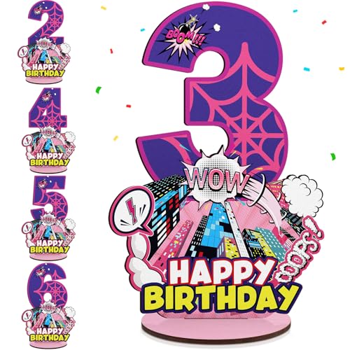 Baderke Pink Spider Theme Birthday Number Sign 16.7'' Purple Spider Birthday Centerpiece for Party Decor Wooden Table Photo Prop(3rd) - style: 3rd