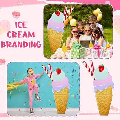 Jetec 5 Feet Large Ice Cream Cardboard Cutout Stand Up Life Size Ice Cream Giant Candyland Party Decoration Photo Props Backdrop Standup for Summer Pool Beach Baby Shower Wedding Birthday Supply - size: 5 feet, style: Ice Cream