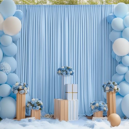 10x10ft Baby Blue Backdrop Curtain for Wedding Parties Wrinkle Free Fabric Light Blue Drapes Backdrop Decoration for Baby Shower Birthday Photography Decoration 2 Panels, 5ft x 10ft - color: Baby Blue, size: 5ft x 10ft x 2 panels