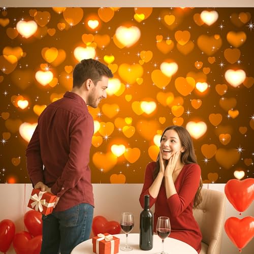 Valentine's Day Photography Backdrop 72 x 44 Inch - Golden Heart Bokeh Valentine's Day Photo Background Cloth for Romantic Shoots - color: Golden