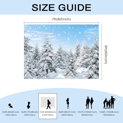 Mocsicka Winter Forest Backdrop 7x5ft White Snow Scene Photo Background Xmas Trees Snowflake Winter Wonderland Holiday Party Decor Studio Photobooth Props - size: 7x5ft (82x60 inch)