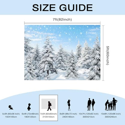 Mocsicka Winter Forest Backdrop 7x5ft White Snow Scene Photo Background Xmas Trees Snowflake Winter Wonderland Holiday Party Decor Studio Photobooth Props - size: 7x5ft (82x60 inch)
