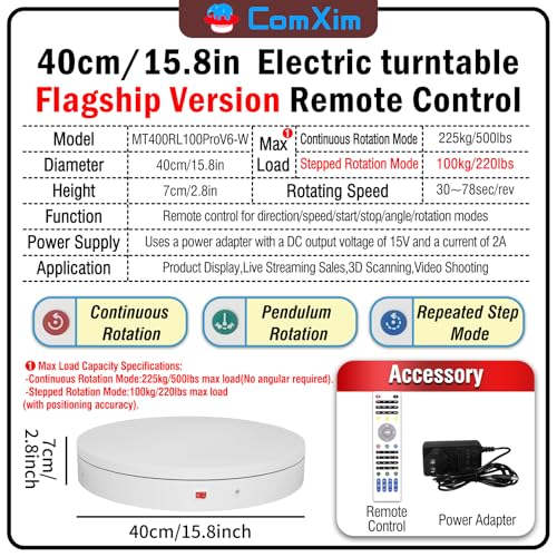 15.8In Remote Motorized electric turntable Rotating platform Photography Turntable Motorized lazy susan Base giratoria para for Photography,3D Scanner,Heavy duty display(Load Range:220~500lbs) - size: 15.8inch/White/500Lbs Load