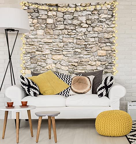 Loccor Extra Large Vintage Brick Rock Stones Wall Tapestry 200 x 120 Inches Grey Rock Castle Stonewall Backdrop Wall Hanging Polyester Print for Bedroom Living Room Dorm Home Decor - size: 204"L x 118.1"W