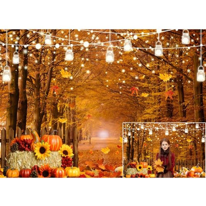 Fall Thanksgiving Backdrop for Photography 10x8ft Autumn Forest Maple Leaves Pumpkin Wood Fence Haystack Photo Backdrop Farm Harvest Thanksgiving Party Background Decor Kids Adult Photo Props