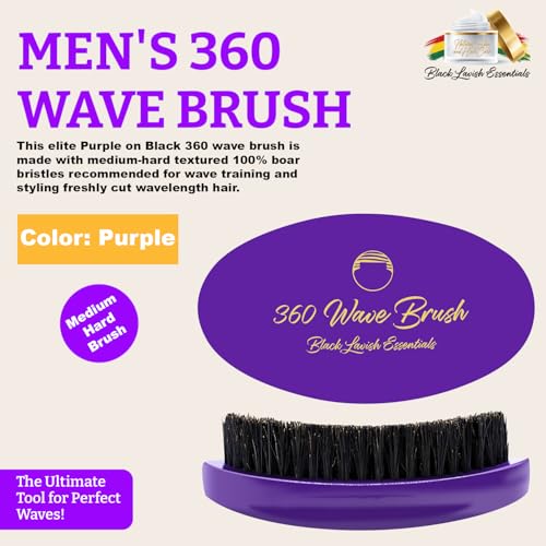 360 Wave Brush, Build Deeper Waves, Soft & Hard Boar Bristle Curved Brushes BLACK LAVISH ESSENTIALS Hard Bristle (Medium-Hard Brush, Purple) - color: Purple, size: Medium-Hard