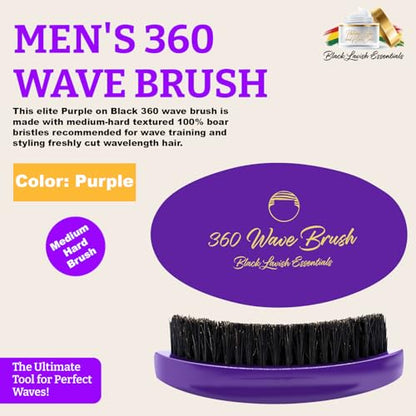360 Wave Brush, Build Deeper Waves, Soft & Hard Boar Bristle Curved Brushes BLACK LAVISH ESSENTIALS Hard Bristle (Medium-Hard Brush, Purple) - color: Purple, size: Medium-Hard