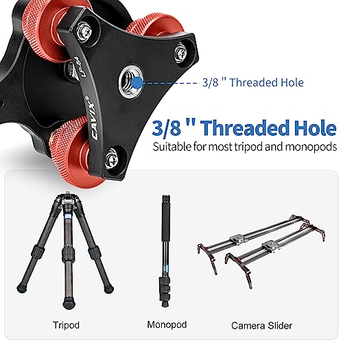 CAVIX Camera Leveler Tripod Leveling Base Tri-Wheel Head for Macro Photography Aluminum w Bubble Level 3 Axis Level with +/-5 Degree Precision Adjustment for DSLR Camera Rotator Panoramic Head LP-64