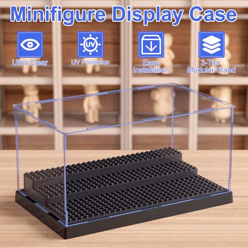 Mlikero 2 Pack Minifigure Display Case for Action Figures Blocks, Clear Dustproof Acrylic Display Box Storage with 3 Movable Steps Gifts for Children,Black… - color: Black, size: 2 Pack