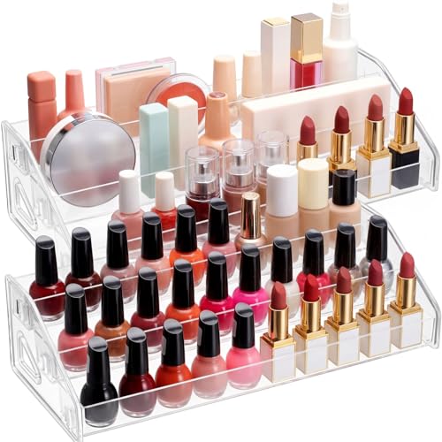 Jetec 2 Pcs Acrylic Card Display Stand Versatile Display for Trading Cards Greeting Card Sunglasses Organizer Nail Polish Holder Essential Oils Cosmetic Cases Eyewear Rack(3 Tiers Style) - style: 3 Tiers Style