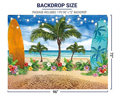 Allenjoy Summer Beach Ocean Photography Backdrops Blue Sky Seaside Surfboard Tropical Palm Trees Luau Kids Girl 1st Birthday Party Decor Banner Baby Shower 8x6ft Photoshoot Background Photo Booth Prop - size: 8'x6'