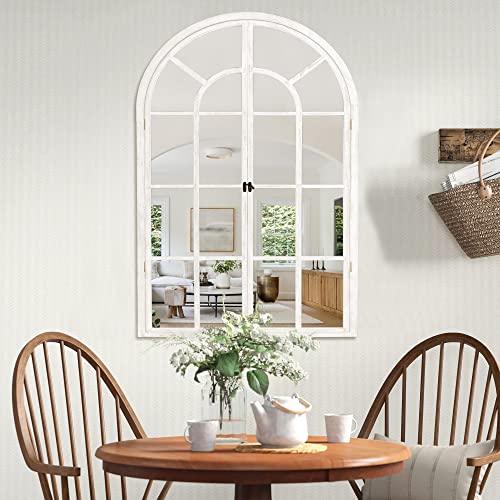 NeuType Arched Mirror, 36"x24" Window Mirror, Wood Framed, Farmhouse Style, Decorative Wall Decor for Living Room, Entryway, Bedroom, White - color: White (Wood Arched), size: 36"L x 24"W