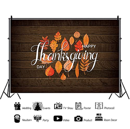 12x8ft Polyester Happy Thanksgiving Backdrop Fall Maple Leaves Rustic Brown Wooden Board Photography Background for Autumn Harvest Party Theme Banner Decor YouTube Photo Props - size: 12x8ft-Polyester