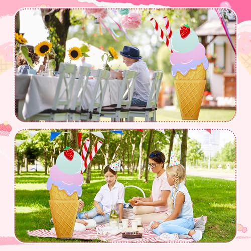 Jetec 5 Feet Large Ice Cream Cardboard Cutout Stand Up Life Size Ice Cream Giant Candyland Party Decoration Photo Props Backdrop Standup for Summer Pool Beach Baby Shower Wedding Birthday Supply - size: 5 feet, style: Ice Cream