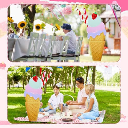Jetec 5 Feet Large Ice Cream Cardboard Cutout Stand Up Life Size Ice Cream Giant Candyland Party Decoration Photo Props Backdrop Standup for Summer Pool Beach Baby Shower Wedding Birthday Supply - size: 5 feet, style: Ice Cream