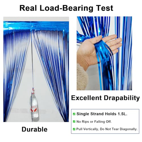 2 Pack Thickened Royal Blue Metallic Foil Fringe Curtains Streamer Rip Resistant Shimmer Tinsel Photo Booth Backdrop for Birthday Wedding Christmas Bachelorette Party Decorations 3.28ft x 6.56ft - color: Royal Blue, size: 2 Pack