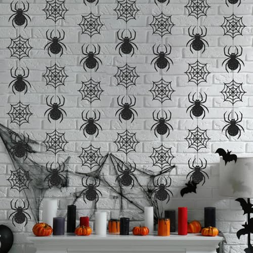 Xinnun Halloween Party Decorations Spider Web Banner Garland Horror Theme Banner Cutouts Ribbon Streamers for Black Halloween Birthday Party Office School Home Decor - style: Spider