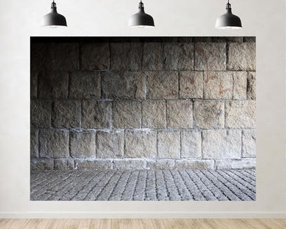 Trykid 5x5ft Stone Wall Backdrop Rough Granite Blocks Cobblestone Floor Neutral Tone Photography Background Urban Shoots Tapestry Party Decoration Photo Studio Prop Fabric - size: 5x5ft