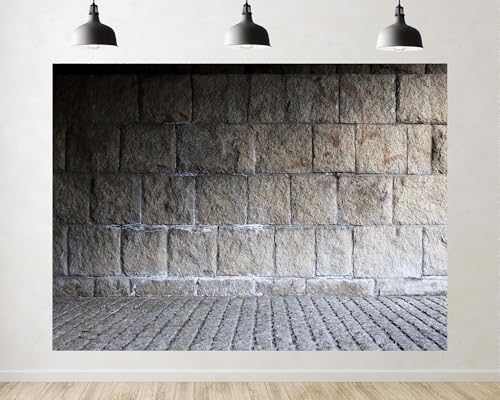 Trykid 10x10ft Stone Wall Backdrop Rough Granite Blocks Cobblestone Floor Neutral Tone Photography Background Urban Shoots Tapestry Party Decoration Photo Studio Prop Fabric - size: 10x10ft