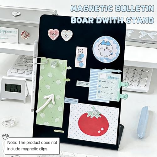 2 Pack Desk Magnetic Bulletin Board Metal Tabletop Memo Souvenir/Photos Display Board Magnet Display Stand for Home School Kitchen Office (2, Black, L) - color: Black, size: L