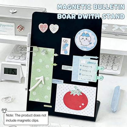 2 Pack Desk Magnetic Bulletin Board Metal Tabletop Memo Souvenir/Photos Display Board Magnet Display Stand for Home School Kitchen Office (2, Black, L) - color: Black, size: L