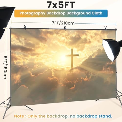 5x7ft Photography Backdrop Christian Cross Appears Bright Gold Sky Photo Backdrop Photography Background for Photoshoot Portrait Video Party Photo Studio Prop Booth - color: Color1