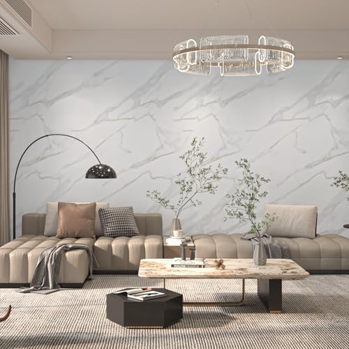 BAYYA 15.8"x197" Matte White Marble Contact Paper for Countertops Kitchen Counter Top Vinyl Wrap Countertop Covers Peel and Stick Wallpaper Gold/Gray Granite Wrapping Wall Paper Adhesive Table Cover - color: White, size: 16" x 197"