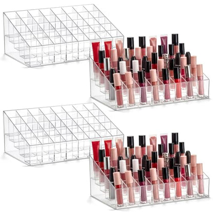 Macarrie 4 Pieces Lipstick Holder Organizer Acrylic Lipstick Makeup Organizer Case Display Stand Storage Box for Lipsticks Lipgloss Brushes Cosmetics (40 Slot) - size: 40 Slot
