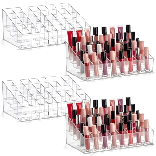 Macarrie 4 Pieces Lipstick Holder Organizer Acrylic Lipstick Makeup Organizer Case Display Stand Storage Box for Lipsticks Lipgloss Brushes Cosmetics (40 Slot) - size: 40 Slot