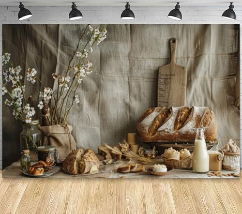 Bakery Baking Table Backdrop 10x6.5ft Morning Food Cake Table White Flower Photography Background Party Baby Shower Kid Birthday Photoshoot Banner Studio Photo Booth Props Banner Decorations - size: 10x6.5FT
