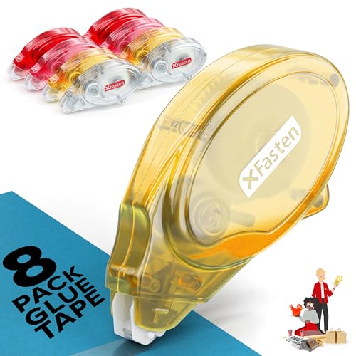 XFasten Double Sided Tape for Scrapbooking, 8mm x 30ft 8-Pack Multicolor Adhesive Tape Roller Runner, Jam-Free Craft Tape Ideal Scrapbook Album Kit - color: Multicolor Shell (Clear Tape), size: 8-Pack, 0.3-inch by 360-Inch