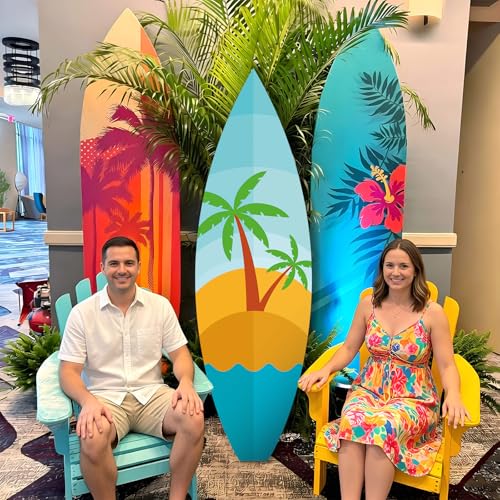 Yalikop 6 Ft Summer Surfboard Cardboard Cutout Stand Up Photo Prop - Hawaiian Tropical Party Decorations Standee Surfboard Foam Board for Garden Yard Sign Decor Beach Party Photography Background - style: Palm Tree