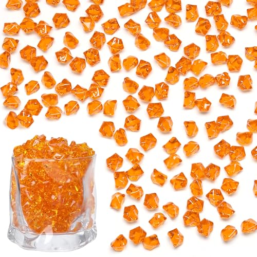 LAIDANLA 500PCS Orange Acrylic Gems Vase Fillers Plastic Diamonds Orange Fake Ice Cubes Fake Crushed Rocks for Centerpiece DIY Party Table Scatter Prop Wedding Decoration Accessories - color: Orange