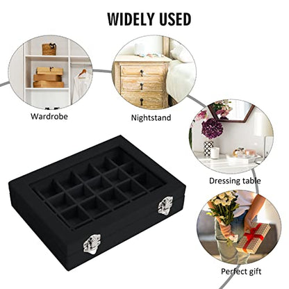 Vicoter Velvet Jewelry Box 24 Grid Jewelry Ring Display Organiser Box Tray Holder Earrings Storage Case for Girls Wife Mom Women (Black) - color: Black