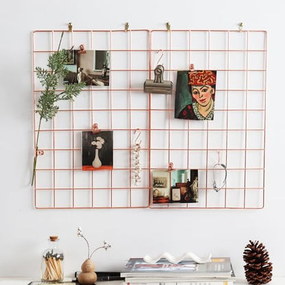 Metal Mesh Wall Grid Panel for Photo Display,Message Board,Size: 17.5" x 11.8",Pack of 2 (Rose Gold) - color: Rose Gold