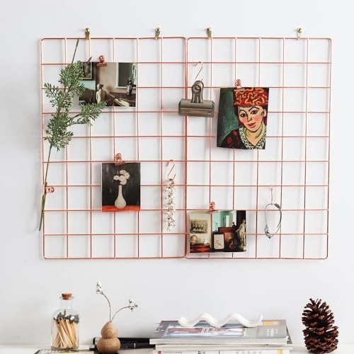 Metal Mesh Wall Grid Panel for Photo Display,Message Board,Size: 17.5" x 11.8",Pack of 2 (Rose Gold) - color: Rose Gold