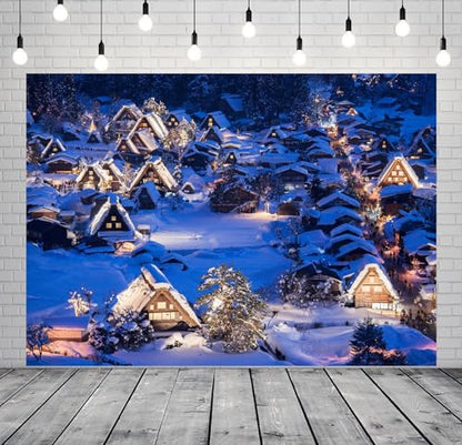 20x10ft Fabric Christmas Backdrop Winter Rustic Village Night View Scenery Photography Background Kids Adults Christmas New Year Party Decoration Photo Studio Props - size: 20x10FT