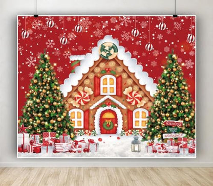Christmas Backdrop - Winter Merry Christmas Photo Backdrop 10x8ft Gingerbread House Xmas Tree Gift Background Party Decor Prop - color: NKY05219