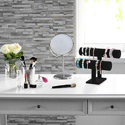 PowerKing 2 Tier Velvet Jewelry Stand Display, T-Bar Jewelry Organizer, Bracelet Holder for Bracelet Necklace Watch - style: Black 2 Tier